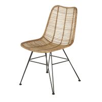 silla de comedor de ratan miel y acero negro