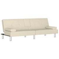 sofa cama moderno  cama para adulto con portavasos cuero sintetico color crema
