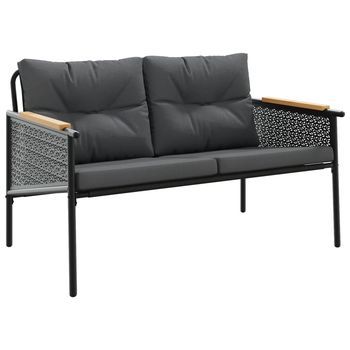 Banco De Jardín | Banco Exterior Con Cojines Acero Negro 116 Cm