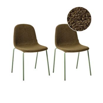 Conjunto De 2 Sillas De Conferencia Tapicería De Bouclé Patas De Hierro Apilables Muebles De Oficina Verde Loma