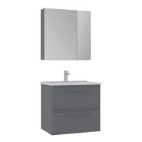 conjunto de mueble con lavabo y espejo 2 piezas  - 65 x 50 x 62 cm - gris