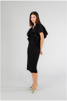 vestido bimateria con volantes en los hombros black