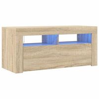 mueble tv  mueble de salon  armario tv con luces led roble sonoma 90x35x40 cm