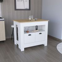 isla de cocina arlet en melamina con 2 puertas y 3 estantes  blanco  macadamia  899 cm x 103 cm x 70 cm