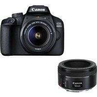 canon eos 4000d dslr camera ef-s 18-55 mm f35-56 iii lens  ef 50 mm f18 stm standard prime lens bundle