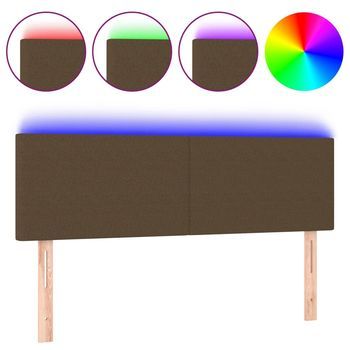 Cabecero Cama | Panel De Cabecera Con Led De Tela Marrón Oscuro 144x5x78/88 Cm