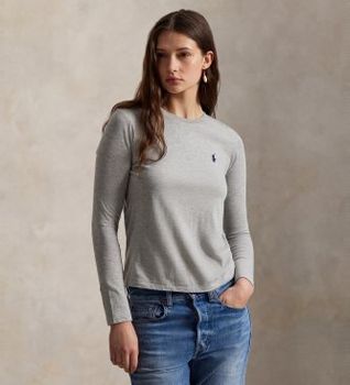Polo Ralph Lauren para mujer. 211B14604003 Camiseta Classic Fit de punto de algodón gris (M), Casual, Manga larga