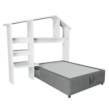 Cama Infantil 90x200 Cm Con Arcón, Usb-c Y Somier, Diseño Moderno Gris