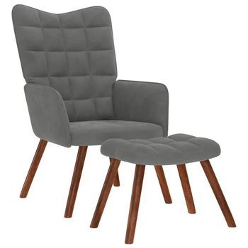 Sillón Relajante Con Taburete De Terciopelo Gris Oscuro Vidaxl