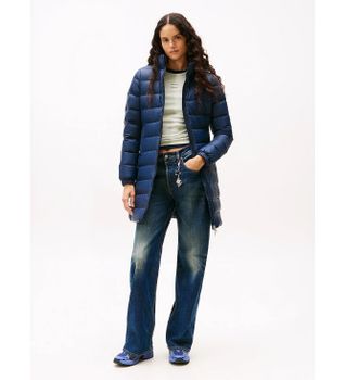 Tommy Jeans para mujer. DW0DW18864 Abrigo acolchado de plumón brillante marino (XS), Casual, Nylon