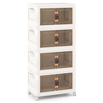 Juego De 4 Cajas De Almacenamiento Apilables Con Tapas, Ruedas Y Puertas 49,5 X 31,5 X 112,5 Cm