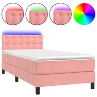cama individual  cama para adultos  cama box spring colchon y led terciopelo rosa 90x190 cm