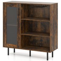 costway armario para vinos con 3 compartimentos abiertos soporte para copas estante ajustable sola puerta para cocina 95 x 35 x 98 cm marron