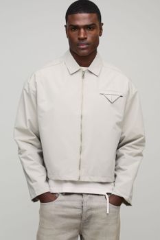 Chaqueta Harrington Recta De Sarga, Beige