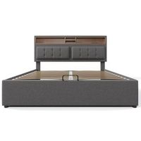 cama con canape 160x200cm en tela de lino cabecero ajustable con enchufes con somier gris
