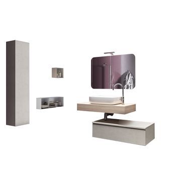 Composición Baño 5 Piezas Astra Tabaco Claro/piedra Blanca En Mdf