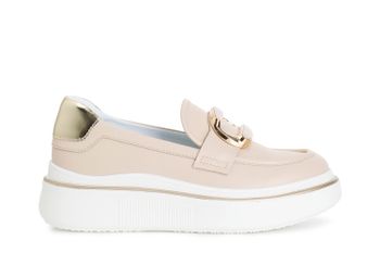 mocasín de piel con accesorio esmaltado beige 40