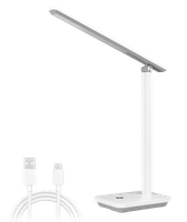 aigostar lampara escritorio led flexo led escritorio de 3 modos y 4 niveles de brillo  lampara plegable recargable puerto de carga usb con 1m cable control tactil blanco-gris