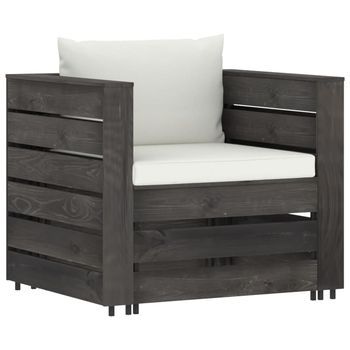 Muebles De Jardín 2 Uds | Mesa Y Sillas Con Cojines Gris Madera Impregnada