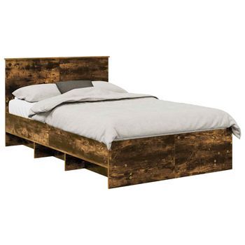 Cama Matrimonial | Cama Para Adulto | Estructura De Cama Con Cabecera Roble Ahumado 137 X 203 Cm