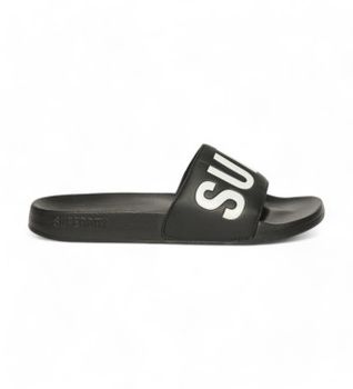 Superdry para mujer. WF310229A Chanclas de piscina veganas Core negro (36/37), Plano, Ninguno, Beachwear