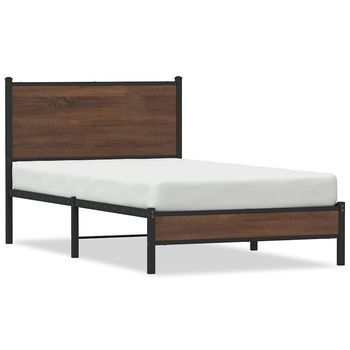 Cama Individual | Cama De Adulto | Estructura De Cama Sin Colchón Metal Marrón Roble 100x200 Cm