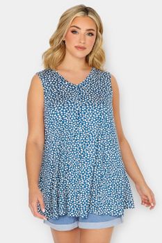Yours Top Azul Marino Floral Sin Mangas, Mujer Curvy Y Tallas Grandes, Yours