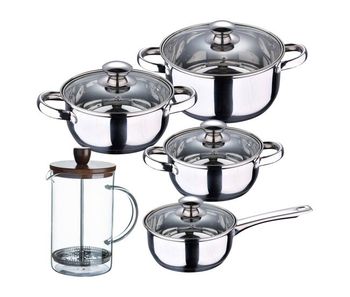Batería de cocina 7 piezas san ignacio fabricada en acero inoxidable apta para todo tipo de fuegos+ cafetera de vidrio borosilicato 15,8x10x18,8cm