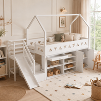 cama infantil con tobogan 90 x 200 cm blanca y multifuncional