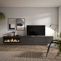 mueble tv efecto madera negro 317x35x45cm chimenea efecto fuego