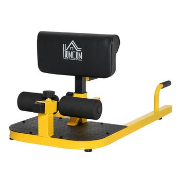 HOMCOM 3-en-1 Profundo Sissy Squat Máquina Equipo de Sentadilla para Ejercicios Abdominales Tablero Supino Multifuncional Amarillo   Aosom España