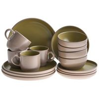 vajilla de 16 piezas de gres elegante cocina y comedor para 4 personas acabado esmaltado beigeverde nutmeg