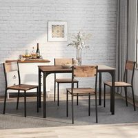 mesa con 4 sillas - mueble de comedor - mdf y acero - marron vintage 108x65x75cm