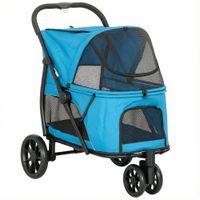 pawhut carrito para perros plegable con 3 ruedas ventanas de malla cojin lavable todo terreno carga 20 kg 92x63x95 cm azul