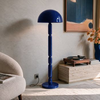 Lámpara de pie de madera y metal azul oscuro