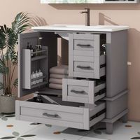 mueble de bano con lavabo - armario de suelo - mdf y ceramica - gris 76x46x835cm