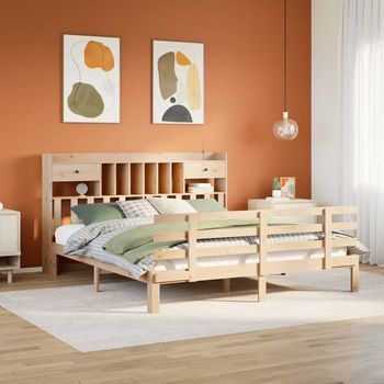 Cama Matrimonial | Cama Para Adultos | Cama Con Estantería Sin Colchón Madera Maciza De Pino 180x200cm Cfw39744