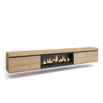 Mueble Tv | Televisión | Muebles De Salón, Almacenaje | 288x45x35 Cm | Para Tv Gran Formato | Chimenea Eléctrica Xxl | Colgado, Suspendido | Estilo Moderno | Roble