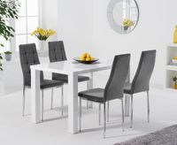 atlanta 120cm white high gloss table with melissa velvet chairs - grey 4 chairs