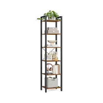 Librería de 6 Niveles Marrón Rústico y Negro, Marrón Rústico + Negro