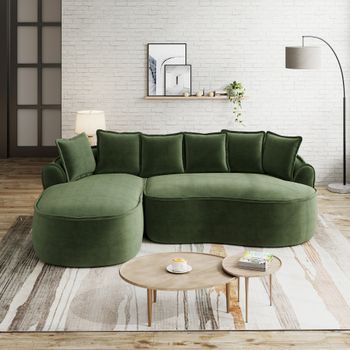 Sofá Esquinero Modular Sin Marco, De Chenilla, Con Asiento Profundo, Chaise Longue, No Requiere Montaje, Color Verde.