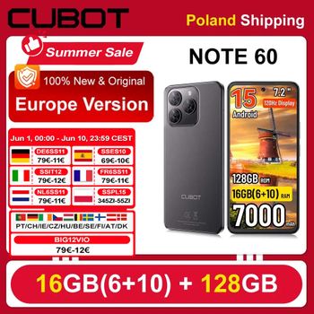 [Envío desde Polonia] Cubot Note 60, Teléfono Inteligente Android 15 con 7000 mAh, Pantalla de 7.2'' y 120 Hz, 16 GB (6+10 GB) de RAM, 128 GB de ROM, Cámara de 48 MP