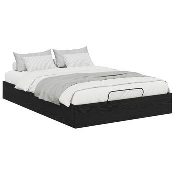 Cama Matrimonial | Cama Para Adulto | Estructura De Cama Ottoman Roble Negro 203 X 120 X 25 Cm