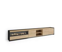 mueble tv television muebles de salon almacenaje 310x37x50cm para tv hasta 80 chimenea electrica led estilo moderno roble y negro