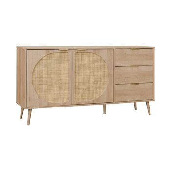 Aparador Efecto Madera De 2 Puertas Y 3 Cajones, 150cm, Natural