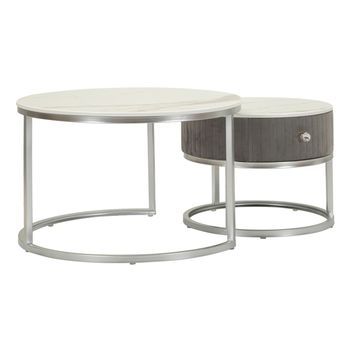 Mesas De Centro De Terciopelo Y Metal Cm Ø 70x45-50x40