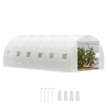 Outsunny Invernadero de Túnel 6x3x2 m con Puerta Enrollable 12 Ventanas Cubierta de PE 140 g/m² y Metal Galvanizado Blanco   Aosom España