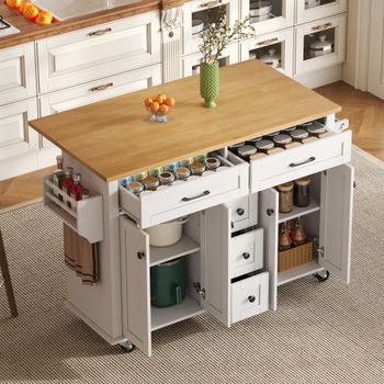 Carrito De Cocina Con Plataforma Abatible, 5 Cajones, Especiero Y Ruedas.