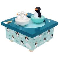caja de musica de madera de pinguino