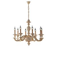 lampara de arana leonardo de madera marfil y pan de oro 8 luces 130 o80 bl180-8-av